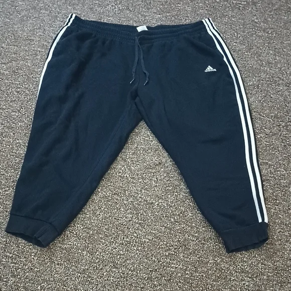 Adidas Mens Black Sweatpants Crop Capri with White Stripes Size 4x - Picture 1 of 10